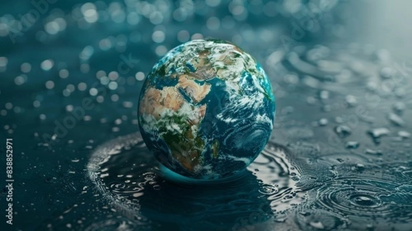 Fototapeta Water Droplet Containing the Globe Generative AI