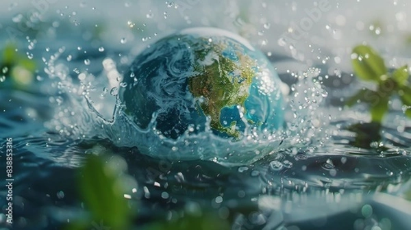 Fototapeta Water Droplet Enclosing the Planet Generative AI