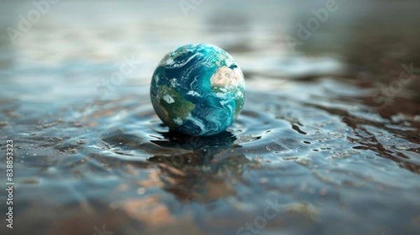 Fototapeta Water Droplet on a Leaf with Earth Inside Generative AI