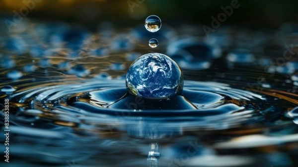 Fototapeta Water Droplet with a Globe Inside Generative AI