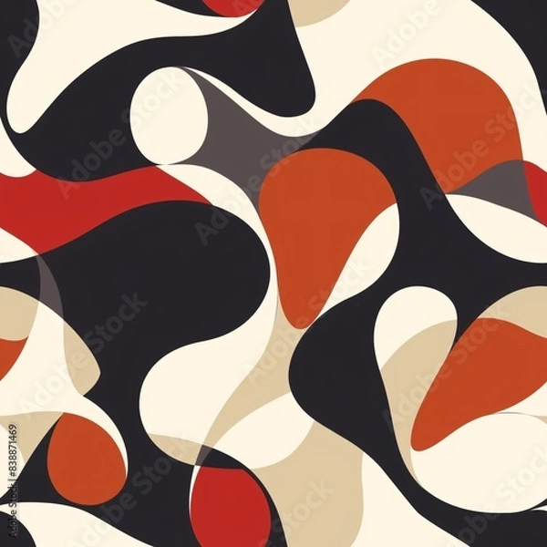 Fototapeta A seamless pattern of abstract modern design elements with a mix of smooth curves and angular forms, creating a balanced and contemporary look