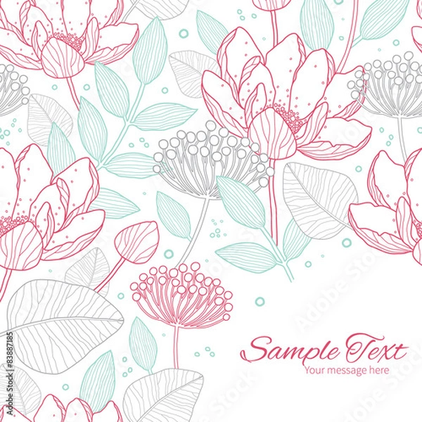 Obraz Vector modern line art florals frame corner pattern background