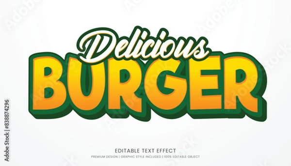 Fototapeta delicious burger editable 3d text effect template bold typography and abstract style drinks logo and brand