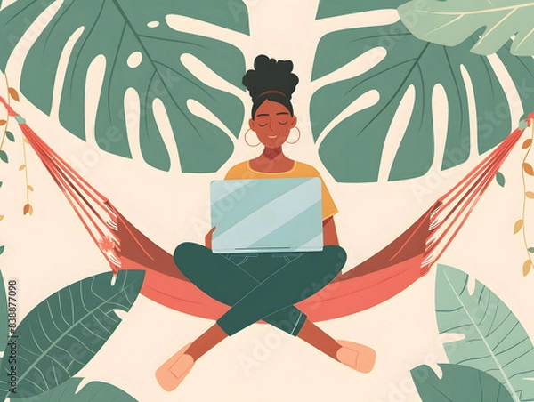 Fototapeta A remote worker or a digital nomad working remotely.