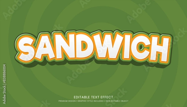 Fototapeta sandwich editable 3d text effect template bold typography and abstract style drinks logo and brand