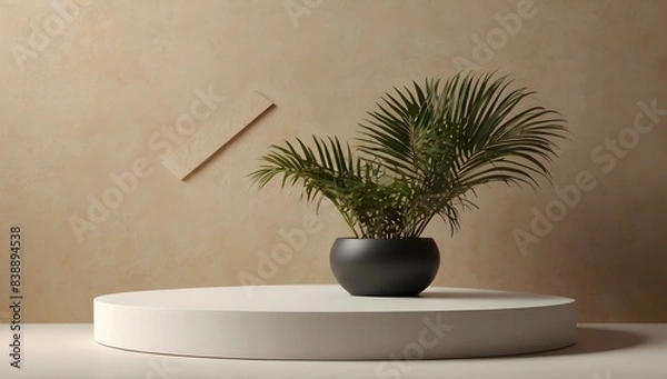 Fototapeta minimal background with clean podium for product presentation, leaf around the podium