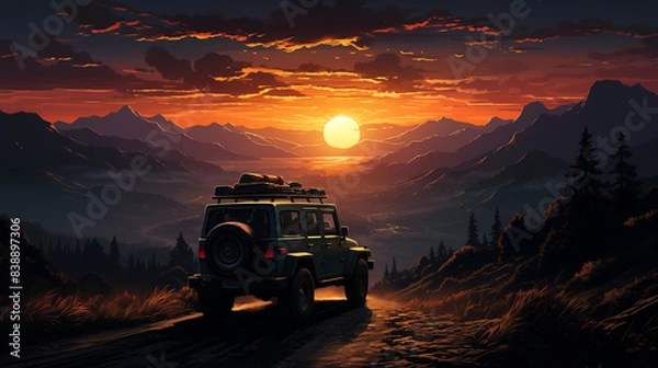 Fototapeta auto, wüste, road, jeep, last kraft wagen, anreisen, camper, dachzelt, pickup, suv, sav, abenteuer, automobile, landschaft, himmel, offroad, autofahren, sand, berg, natur, anfahrt, offroad, safari, ab