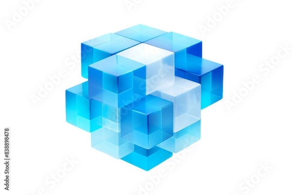 Fototapeta The Mystical Blue Cube Floating in Solitude on a White or Clear Surface PNG Transparent Background.