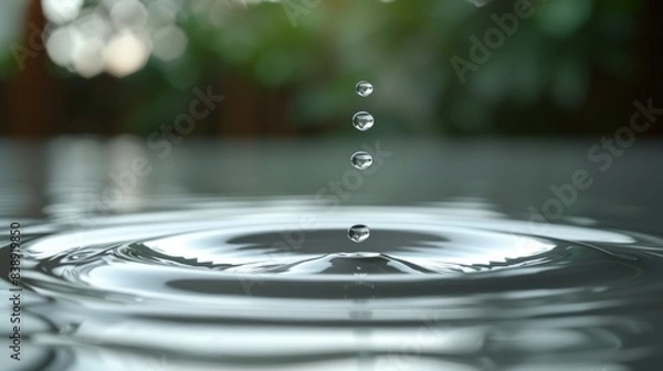 Fototapeta Serene White Drop Cascading into Milk-White Lake with Ripples - 3D Aesthetic Tranquility and Purity