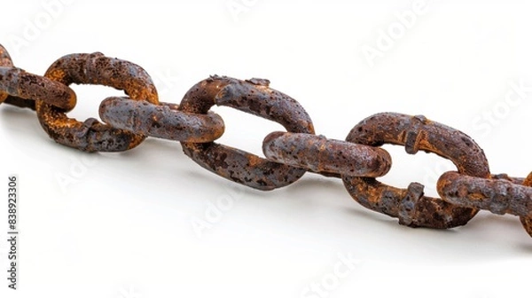 Fototapeta rusty chain Isolated on white background. Concept of rusty equipment for designer