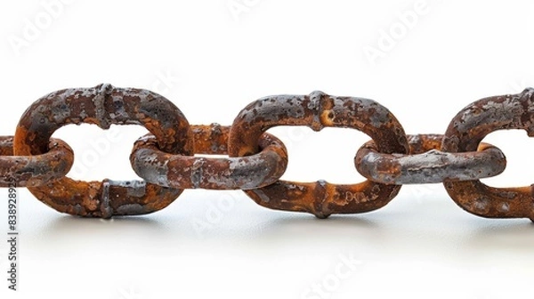 Fototapeta rusty metal chain link isolated on white background.