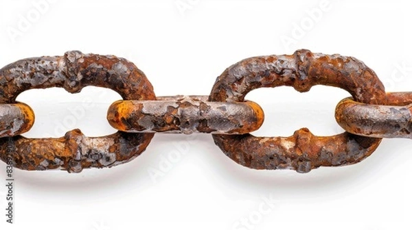 Fototapeta rusty metal chain link isolated on white background.