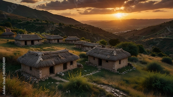 Fototapeta Thatched Roofs in the Golden Hour