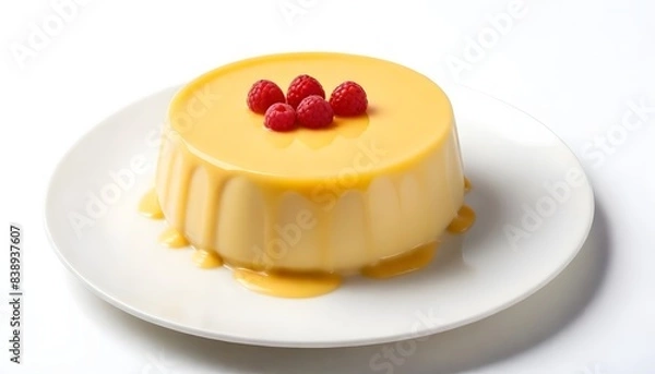 Fototapeta Custard pudding isolated on white Background Generative Ai 