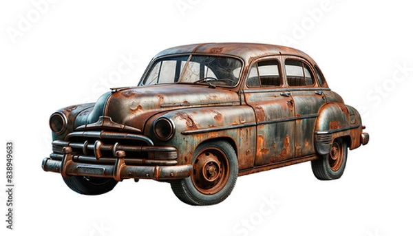 Fototapeta old rusty car isolated on the transparent background.