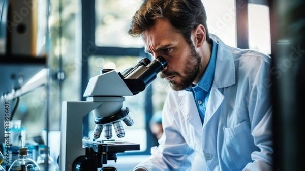 Fototapeta The scientist using microscope