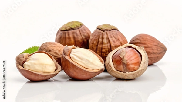 Fototapeta Hazelnut nut. Hazelnut isolated on white background. Hazelnut clipping path