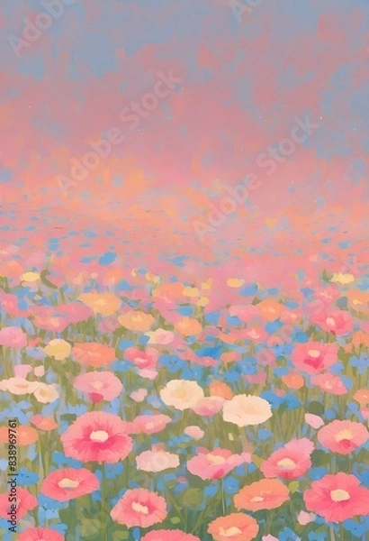 Fototapeta Flower field, background, No one, empty, Illustration. Generative AI.