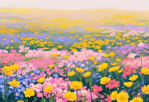 Fototapeta Flower field, background, No one, empty, Illustration. Generative AI.