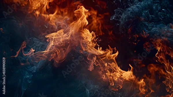 Fototapeta blazing flames on dark backdrop convey intensity, passion, power. generative ai