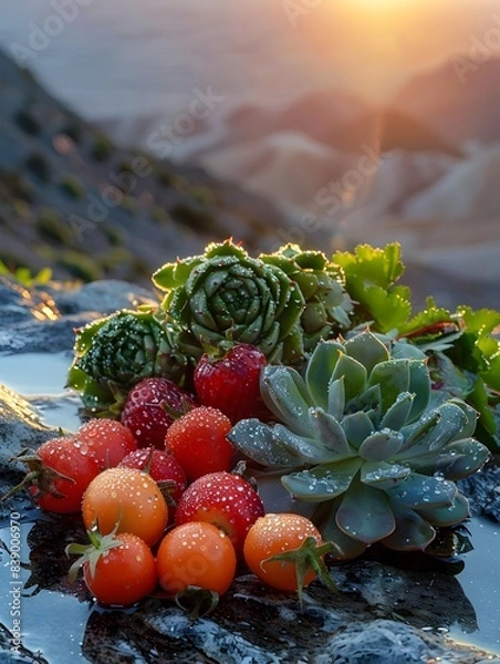 Fototapeta Succulent Bounty Basking in the Desert's Golden Hour