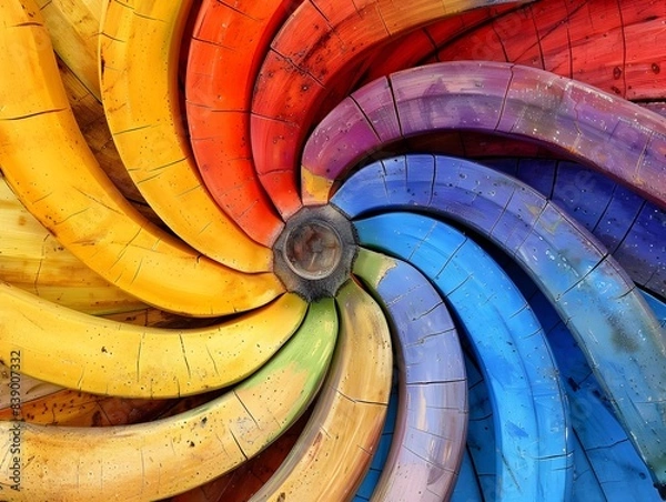 Fototapeta Vibrant Banana Spiraling Through a Kaleidoscope of Colors in Aerial View