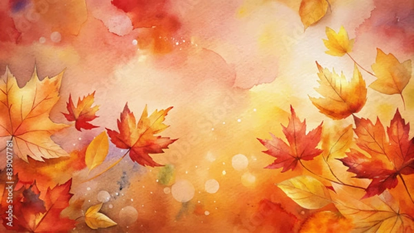 Obraz Watercolor background featuring fall leaves