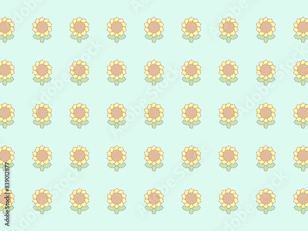 Fototapeta 4:3 レトロなひまわりパターン緑壁紙⭐︎