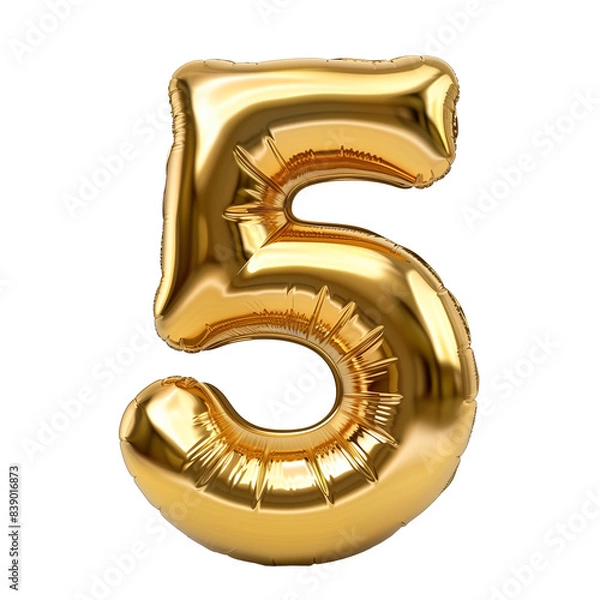 Obraz 5 number golden balloon isolated