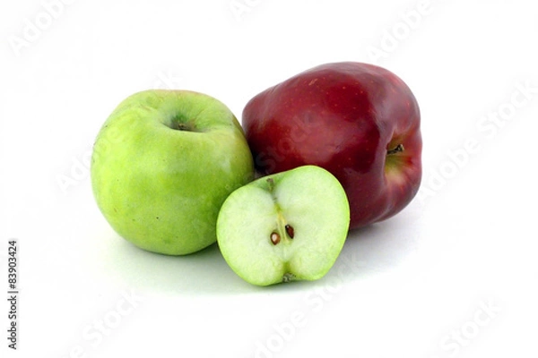 Obraz Яблоки на белом фоне красное и зеленое