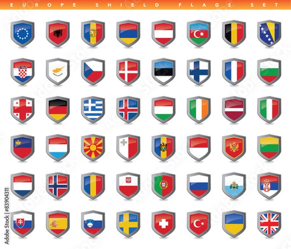 Fototapeta Europe Shield Flags Set