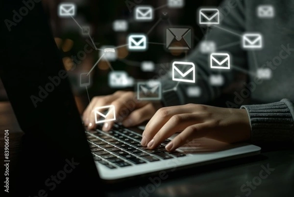 Obraz Email marketing concepts, email sent and received notification reminders, sales project managers in the customer list business in the email.