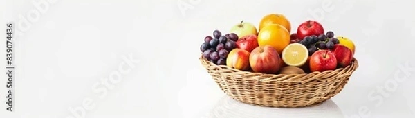 Fototapeta A wicker basket filled with colorful and juicylooking fruits, isolated on a white background, vibrant and fresh, perfect for healthy eating concepts