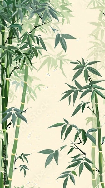Fototapeta Bamboo border, muted greens, flat design, repeating pattern, no people