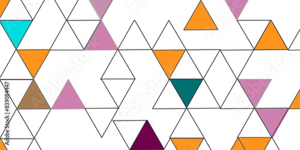 Fototapeta Vector abstract geometric diamond triangle pattern seamless technology colorful background. Triangle shape retro wall grid pattern geometric ornament tile vector element.