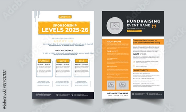 Fototapeta Nonprofit Event Sponsorship Levels Fundraising Flyers 2 style design layout concept 