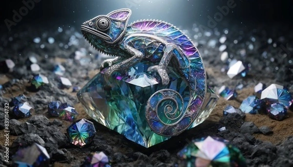 Fototapeta natural color diamond chameleon, generative AI