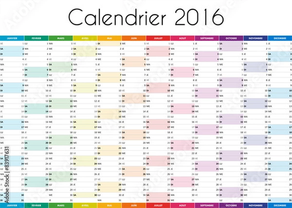 Obraz Calendrier 2016 - VERSION FRANCAISE