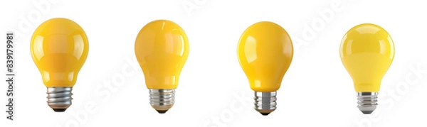 Fototapeta A cute yellow light bulb cartoon character representing creativity and inspiration isolated on transparent background cutout png