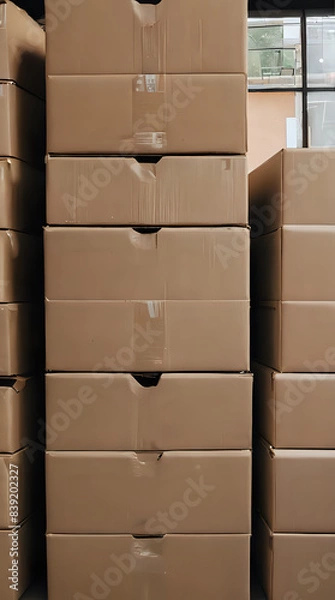 Fototapeta boxes stacked on top of each other in a warehouse