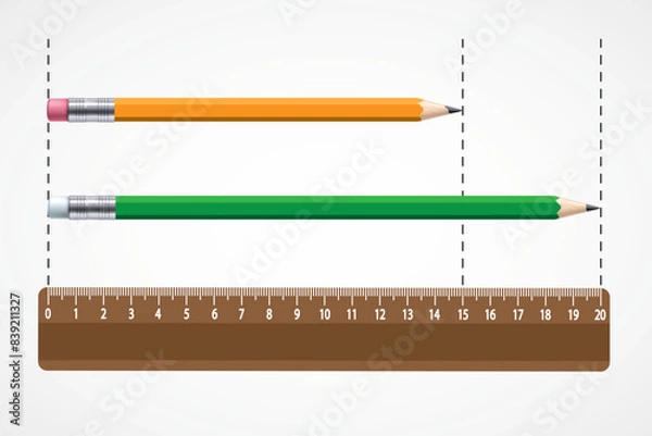 Obraz Maths. Ruler. Maths. Wooden ruler and pencil vector, illustration. for math and physics classes. Colored pencil. Ösym, lgs.
