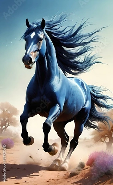 Fototapeta Hoard of mustang horse running in middle of Midwest panorama.