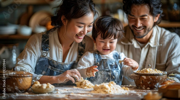 Obraz Happy kitchen with family, generative AI