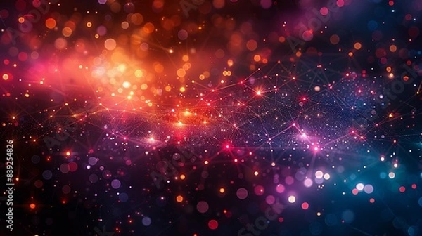 Fototapeta A cosmic web of entangled particles spanning across vast distances, connecting the fundamental fabric of reality. Flat color illustration, shiny, Minimal and Simple,