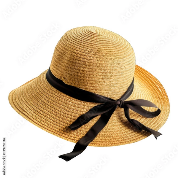 Fototapeta A stylish straw sun hat, perfect for outdoor leisure activities, highlighting its design and details isolated on transparent background cutout png