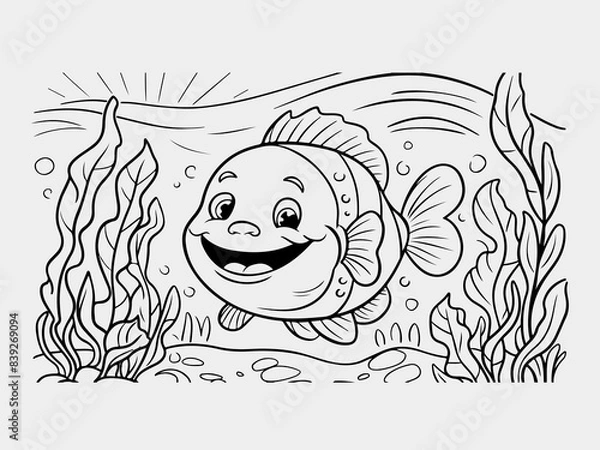 Fototapeta Fish sketch illustration for drawing colour book, fish vector art 