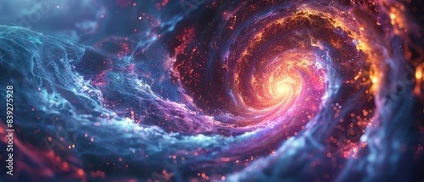 Fototapeta A swirling digital vortex made of 3D polygons, vibrant colors and detailed patterns, futuristic and immersive