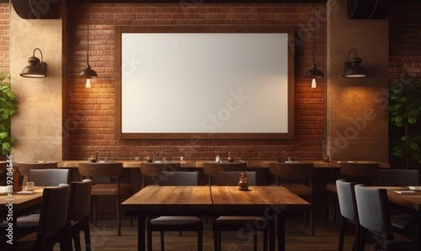Fototapeta blank menu screen mockup on the interior facade of a western restaurant --ar 5:3 --stylize 250 --v 5.2 Job ID: 5aa590ae-56cc-486c-a624-499578c49607
