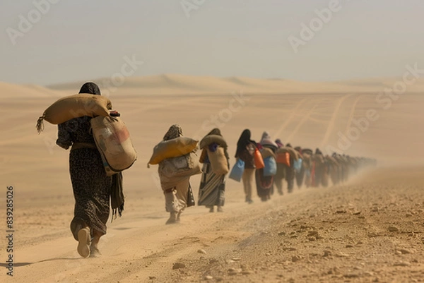 Obraz Migrant Caravan Journeying through Desert Sands