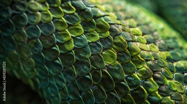 Fototapeta Green scales showing reptile texture
